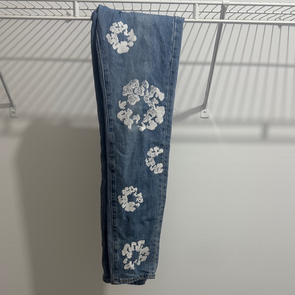 Blue Jeans with White Floral Design